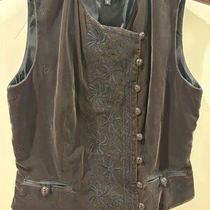 Embroidered Brown Velvet Crop Vest